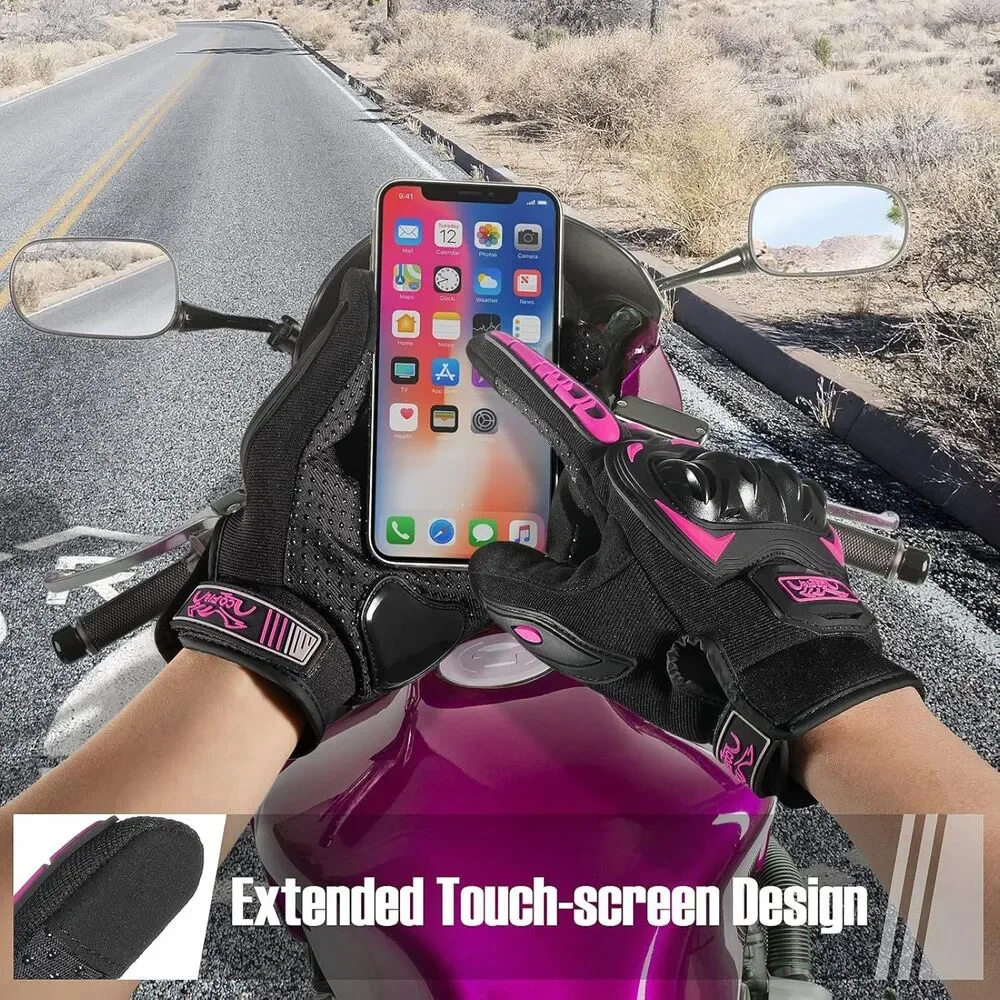cofit Breathable Touchscreen Motorcycle Gloves Hard Knuckle Prot| Pink (Size L)